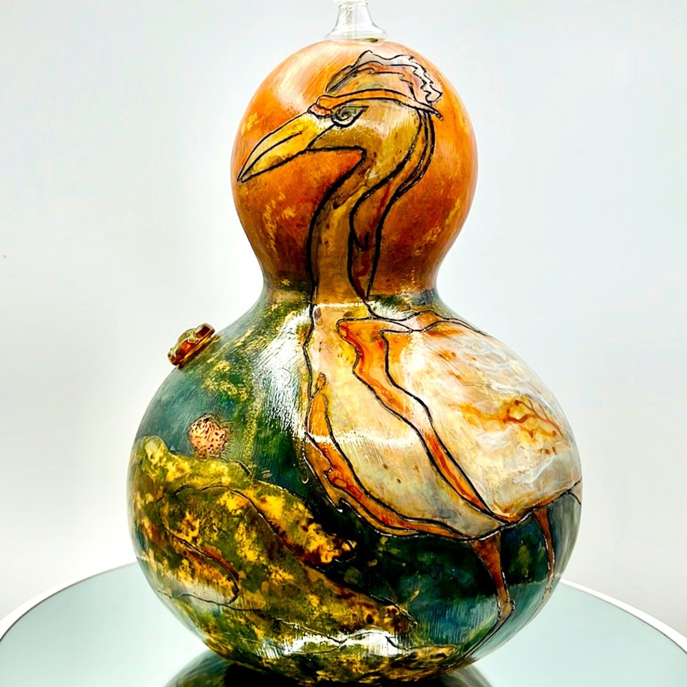 “ 2 Cranes Gourd Oil Lamp “ Original Gourd Art 
Kristina Simkins ©2011